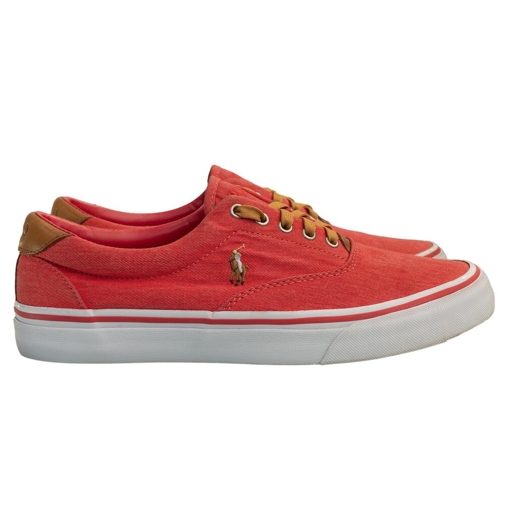 Men's Polo Ralph Lauren Thorton Low Top Sneaker Size 9-D Red Washed Canvas - EUC